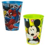 Set 2 Pahare din Plastic cu Mickey Mouse si cu Spiderman