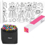 Setul de markere cu alcool 48 culori si hartie autoadeziva model printese pentru desen si colorat. Disponibil la Mercaton. Comanda acum.