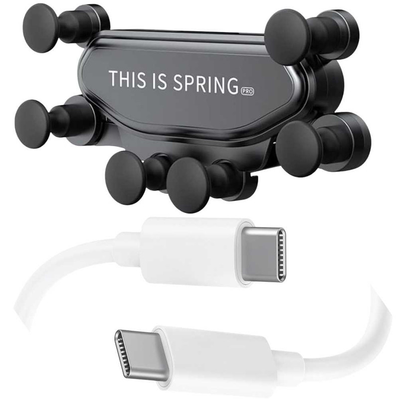 Suport Auto pentru Telefon cu Prindere pe Grila Ventilatie Suport telefon auto pe grila ventilatie cu cablu usb type c la type c 1m fast charging disponibil la Mercaton pentru stabilitate si incarcare rapida. Comanda acum