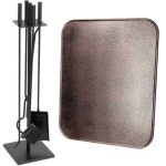 Accesorii semineu fier forjat cu suport 81 cm si covoras metalic 40x47.5 cm disponibile la Mercaton