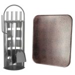 Accesorii semineu inox cu suport 66 cm si covoras metalic 40x47.5 cm disponibile la Mercaton