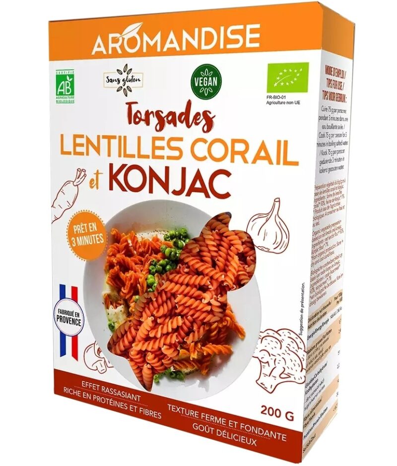 Paste fusilli din linte coral si konjac bio